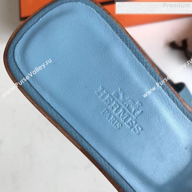 Hermes Epsom Leather Oran H Flat Slipper Sandals Blue (MD-9080623)