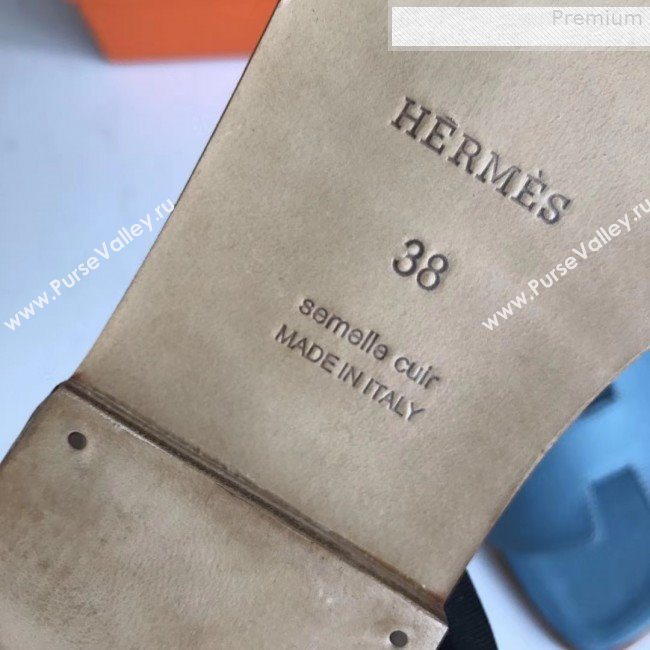 Hermes Epsom Leather Oran H Flat Slipper Sandals Blue (MD-9080623)