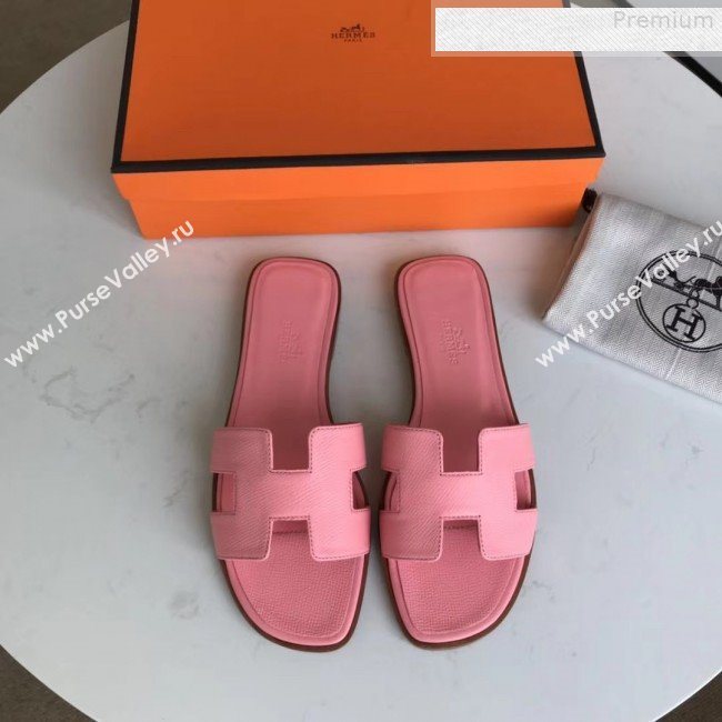 Hermes Epsom Leather Oran H Flat Slipper Sandals Pink (MD-9080626)