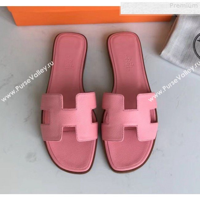 Hermes Epsom Leather Oran H Flat Slipper Sandals Pink (MD-9080626)