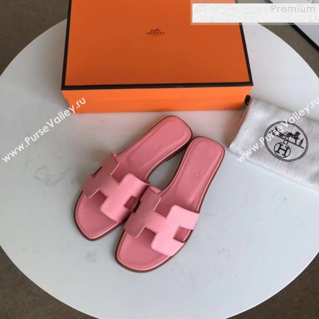 Hermes Epsom Leather Oran H Flat Slipper Sandals Pink (MD-9080626)