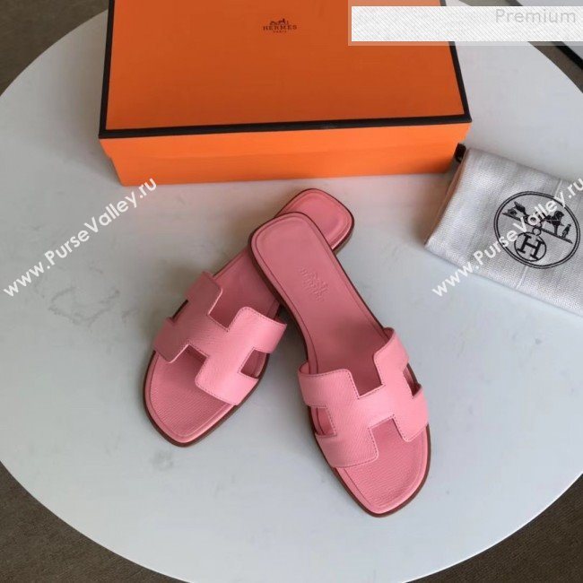 Hermes Epsom Leather Oran H Flat Slipper Sandals Pink (MD-9080626)