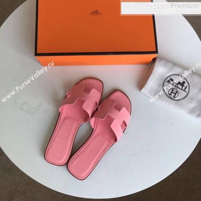 Hermes Epsom Leather Oran H Flat Slipper Sandals Pink (MD-9080626)