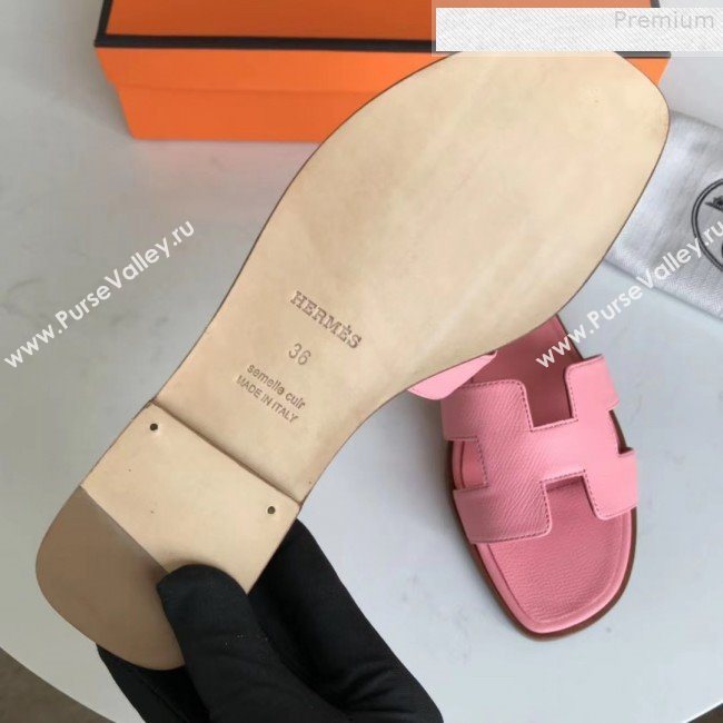 Hermes Epsom Leather Oran H Flat Slipper Sandals Pink (MD-9080626)