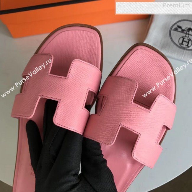 Hermes Epsom Leather Oran H Flat Slipper Sandals Pink (MD-9080626)