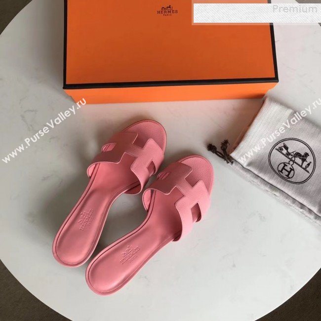 Hermes Epsom Leather Oasis Slipper Sandals With 5cm Heel Pink (MD-9080625)