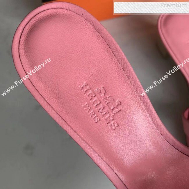 Hermes Epsom Leather Oasis Slipper Sandals With 5cm Heel Pink (MD-9080625)