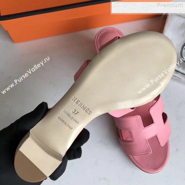 Hermes Epsom Leather Oasis Slipper Sandals With 5cm Heel Pink (MD-9080625)