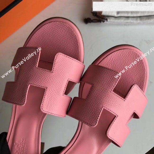 Hermes Epsom Leather Oasis Slipper Sandals With 5cm Heel Pink (MD-9080625)