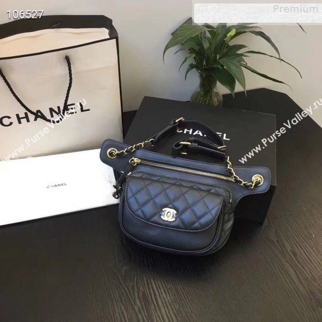 Chanel Metallic Aged Calfskin Waist Bag/Belt Bag AS0814 Black 2019 (FENGH-9073110)