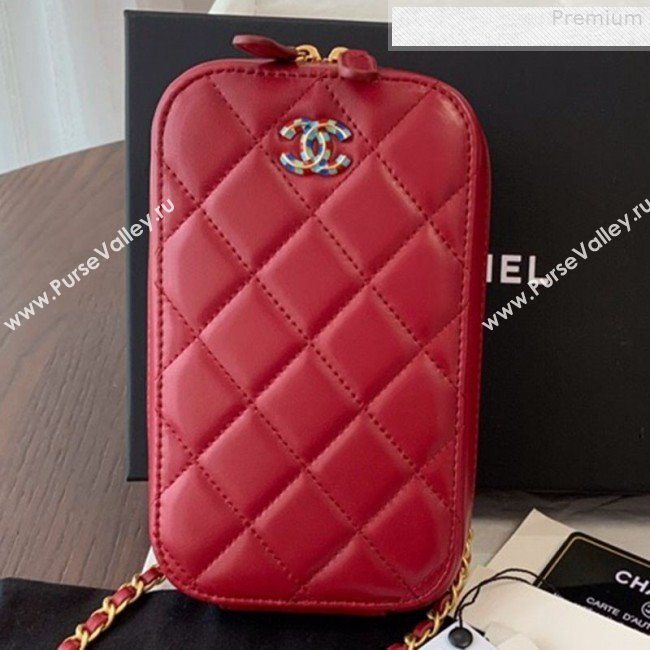 Chanel Quilted Lambskin iPhone Holder Clutch with Chain AP0530 Red 2019 (BLWX-9073120)