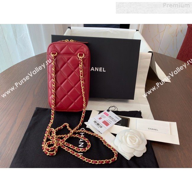 Chanel Quilted Lambskin iPhone Holder Clutch with Chain AP0530 Red 2019 (BLWX-9073120)