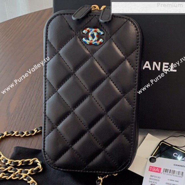 Chanel Quilted Lambskin iPhone Holder Clutch with Chain AP0530 Black 2019 (BLWX-9073121)