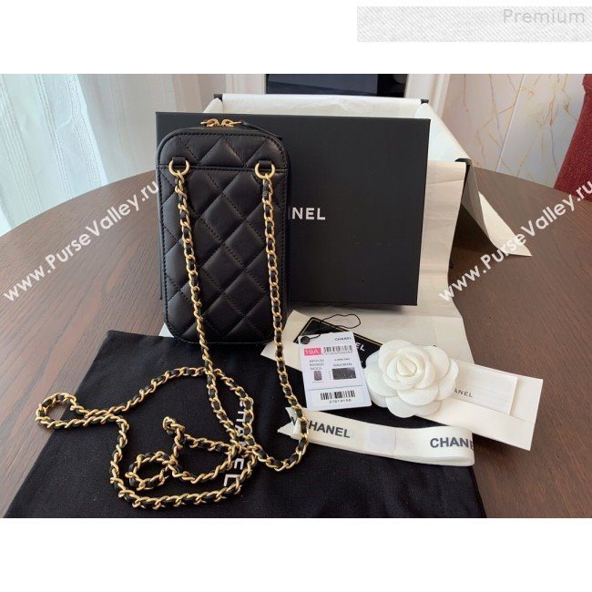 Chanel Quilted Lambskin iPhone Holder Clutch with Chain AP0530 Black 2019 (BLWX-9073121)