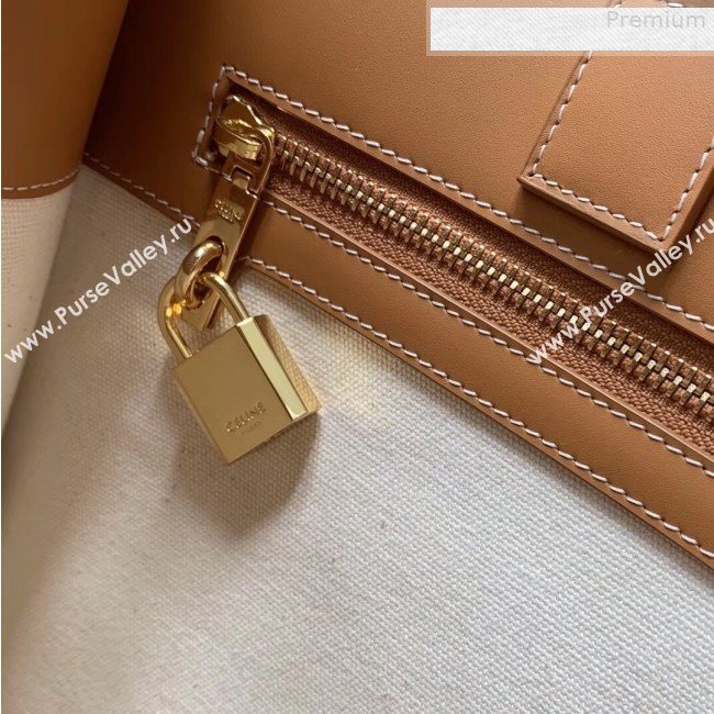 Celine Vertical Cabas Canvas Tote with Celine Print and Calfskin Natural White/Tan 2019 (XYD-9080105)