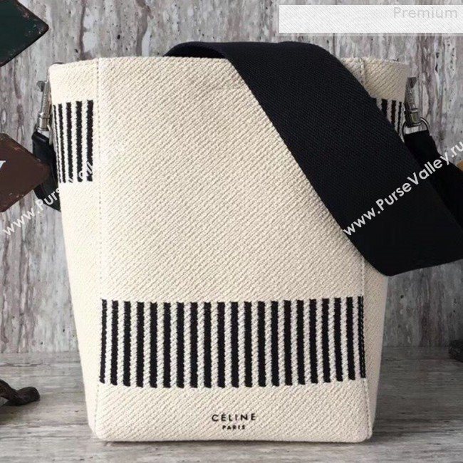 Celine Small Seau Sangle Canvas Bucket Bag White/Black 2019 (XYD-9080109)