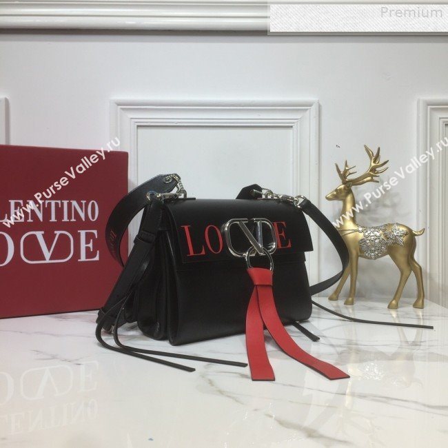 Valentino Love Small VRING Calfskin Shoulder Bag Black 2019 (XYD-9080118)