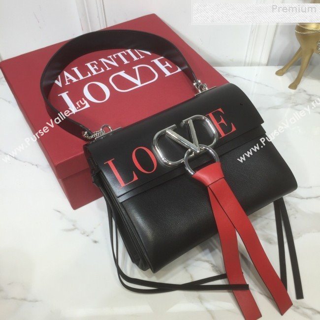 Valentino Love Small VRING Calfskin Shoulder Bag Black 2019 (XYD-9080118)