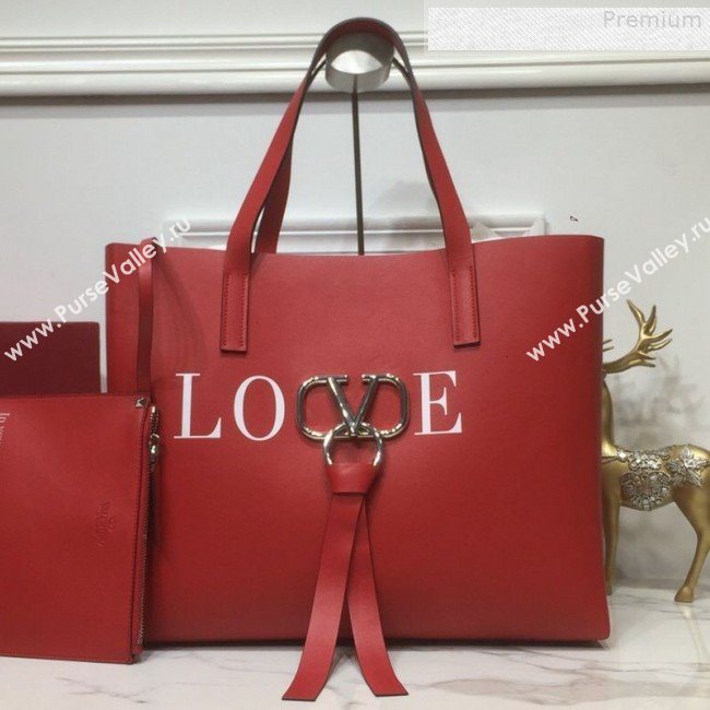 Valentino Love Large VRING Leather Shopping Tote Red 2019 (XYD-9080119)