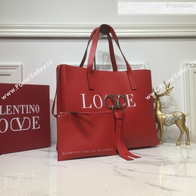 Valentino Love Large VRING Leather Shopping Tote Red 2019 (XYD-9080119)