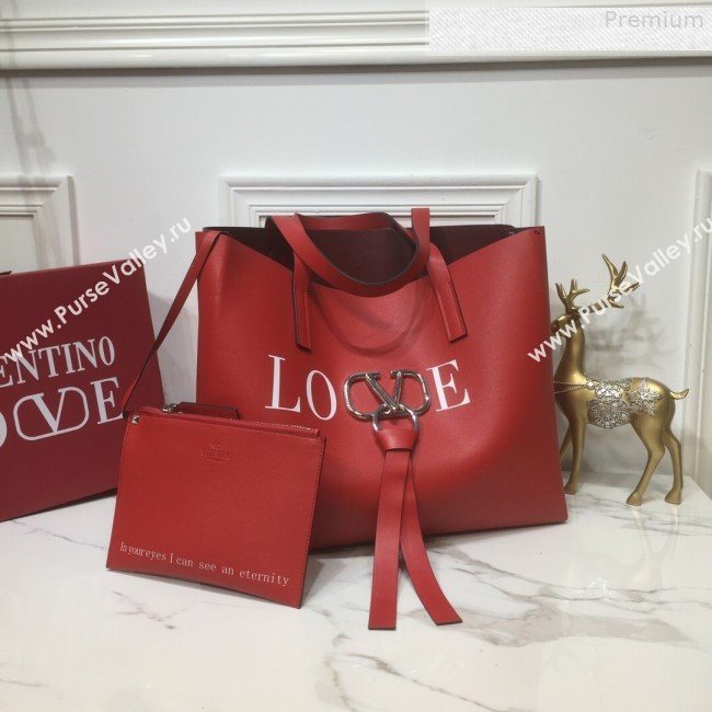 Valentino Love Large VRING Leather Shopping Tote Red 2019 (XYD-9080119)