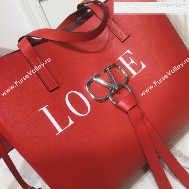 Valentino Love Large VRING Leather Shopping Tote Red 2019 (XYD-9080119)