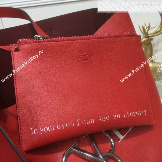 Valentino Love Large VRING Leather Shopping Tote Red 2019 (XYD-9080119)