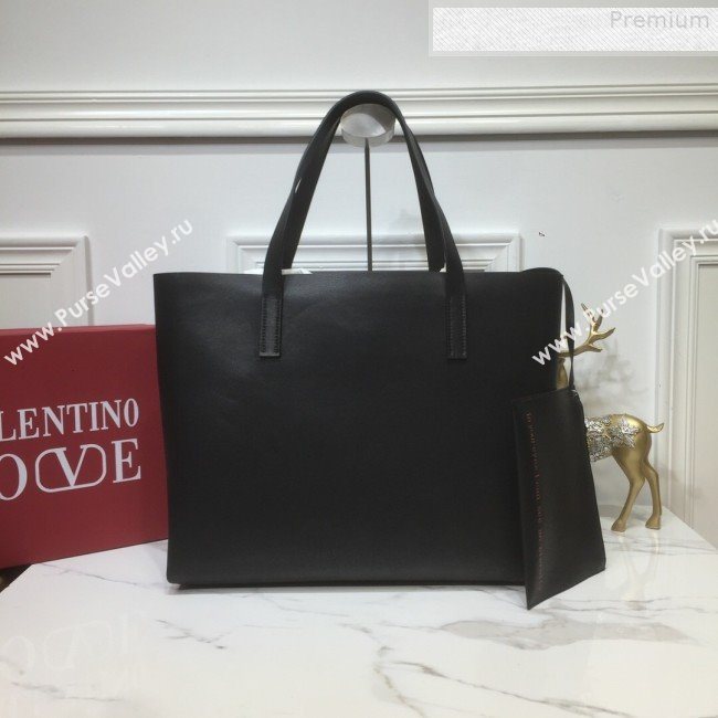 Valentino Love Large VRING Leather Shopping Tote Black 2019 (XYD-9080120)