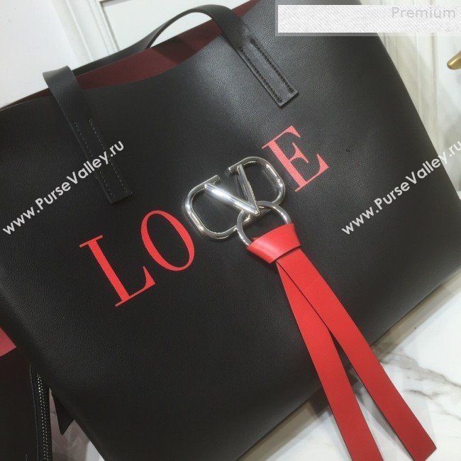 Valentino Love Large VRING Leather Shopping Tote Black 2019 (XYD-9080120)