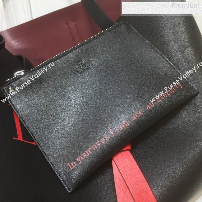 Valentino Love Large VRING Leather Shopping Tote Black 2019 (XYD-9080120)