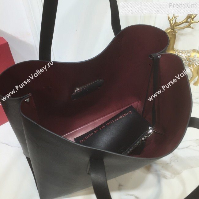 Valentino Love Large VRING Leather Shopping Tote Black 2019 (XYD-9080120)