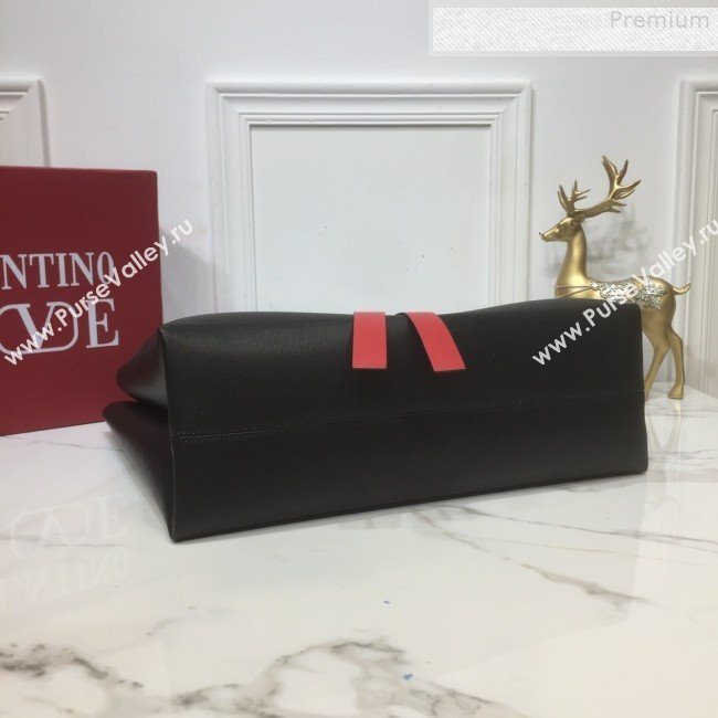 Valentino Love Large VRING Leather Shopping Tote Black 2019 (XYD-9080120)