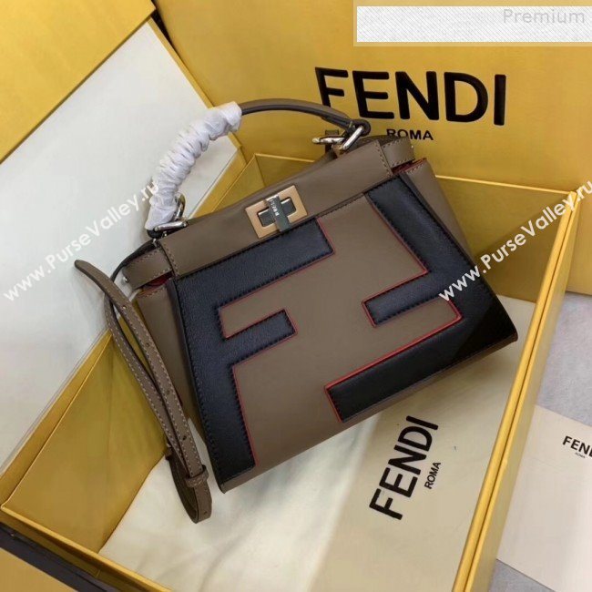 Fendi Oversize Raised FF Peekaboo Mini Top handle Bag Coffee 2019 (AFEI-9080123)