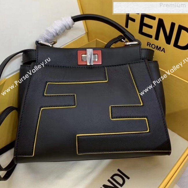 Fendi Oversize Raised FF Peekaboo Mini Top handle Bag Black 2019 (AFEI-9080124)