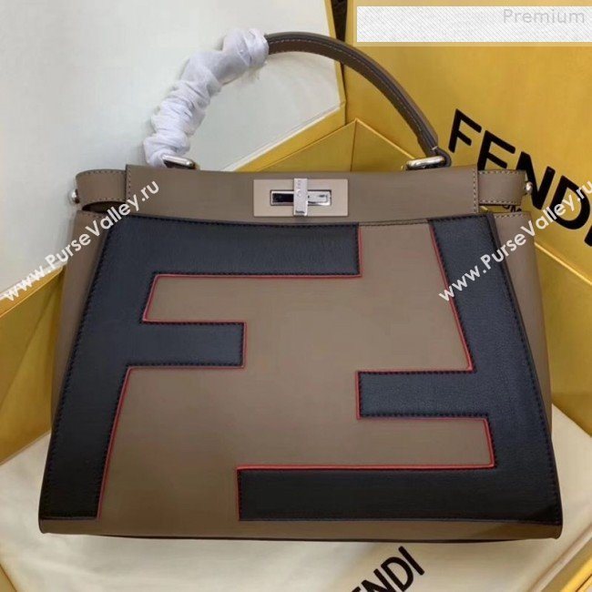 Fendi Peekaboo Medium Oversize Raised FF Top handle Bag Coffee 2019 (AFEI-9080125)