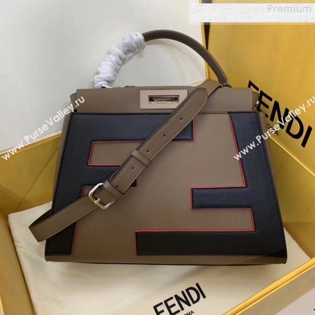 Fendi Peekaboo Medium Oversize Raised FF Top handle Bag Coffee 2019 (AFEI-9080125)