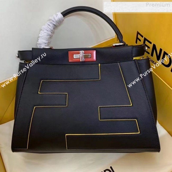 Fendi Peekaboo Medium Oversize Raised FF Top handle Bag Black 2019 (AFEI-9080126)