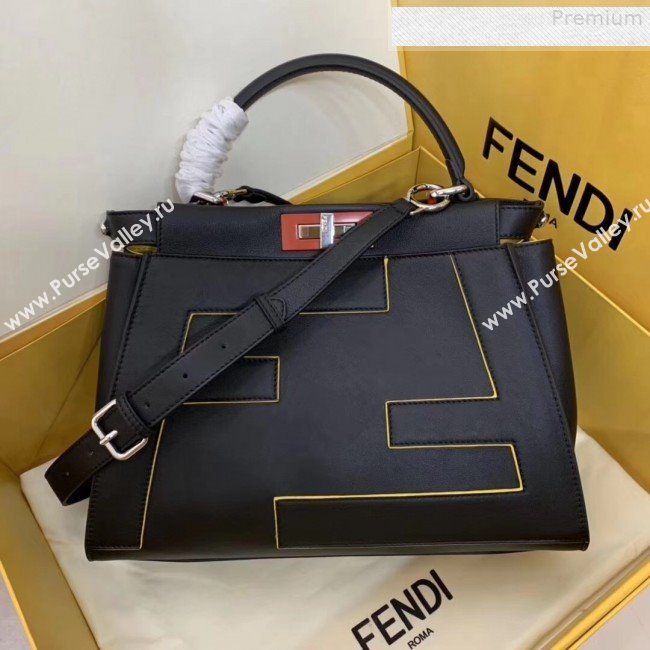 Fendi Peekaboo Medium Oversize Raised FF Top handle Bag Black 2019 (AFEI-9080126)