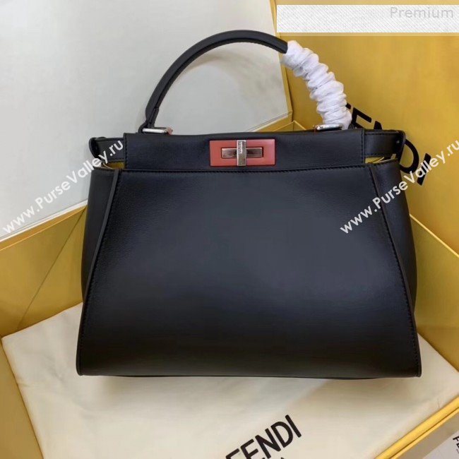 Fendi Peekaboo Medium Oversize Raised FF Top handle Bag Black 2019 (AFEI-9080126)