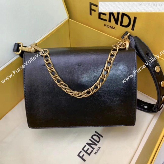 Fendi Kan U Medium Vintage Calfskin Embossed Corners Flap Bag Black 2019 (AFEI-9080131)
