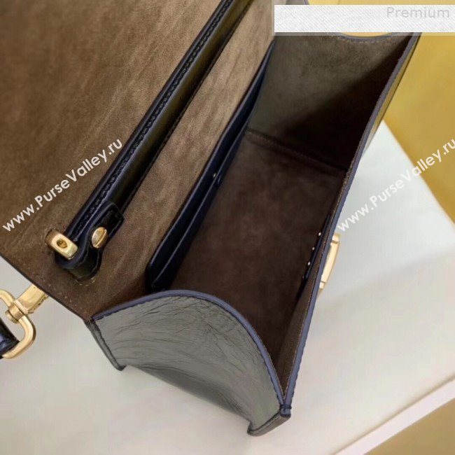 Fendi Kan U Medium Vintage Calfskin Embossed Corners Flap Bag Black 2019 (AFEI-9080131)