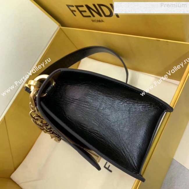 Fendi Kan U Medium Vintage Calfskin Embossed Corners Flap Bag Black 2019 (AFEI-9080131)