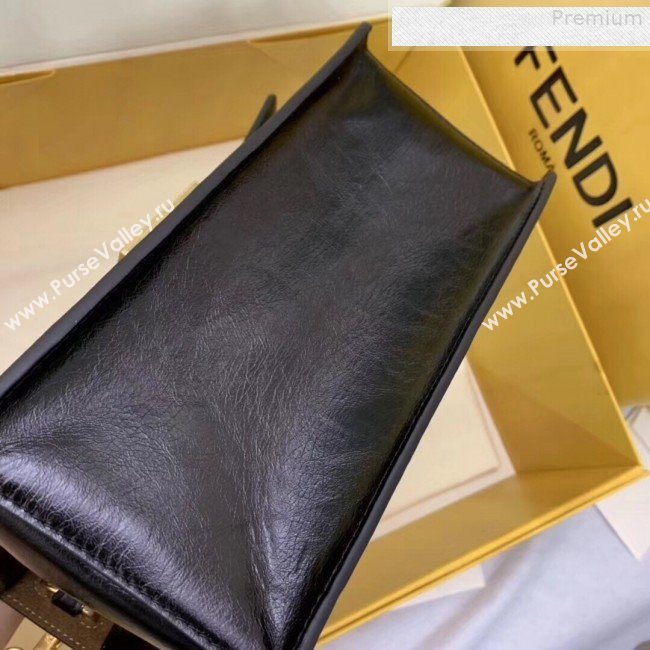 Fendi Kan U Medium Vintage Calfskin Embossed Corners Flap Bag Black 2019 (AFEI-9080131)