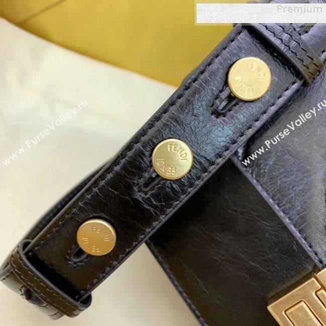 Fendi Kan U Medium Vintage Calfskin Embossed Corners Flap Bag Black 2019 (AFEI-9080131)