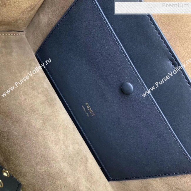 Fendi Kan U Medium Vintage Calfskin Embossed Corners Flap Bag Black 2019 (AFEI-9080131)