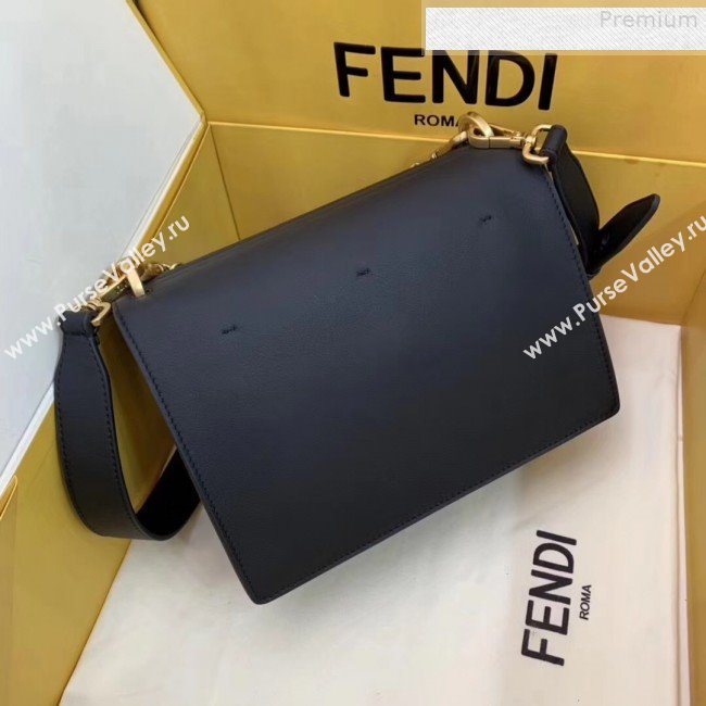 Fendi Kan U Medium Matte Calfskin Embossed Corners Flap Bag Black 2019 (AFEI-9080127)