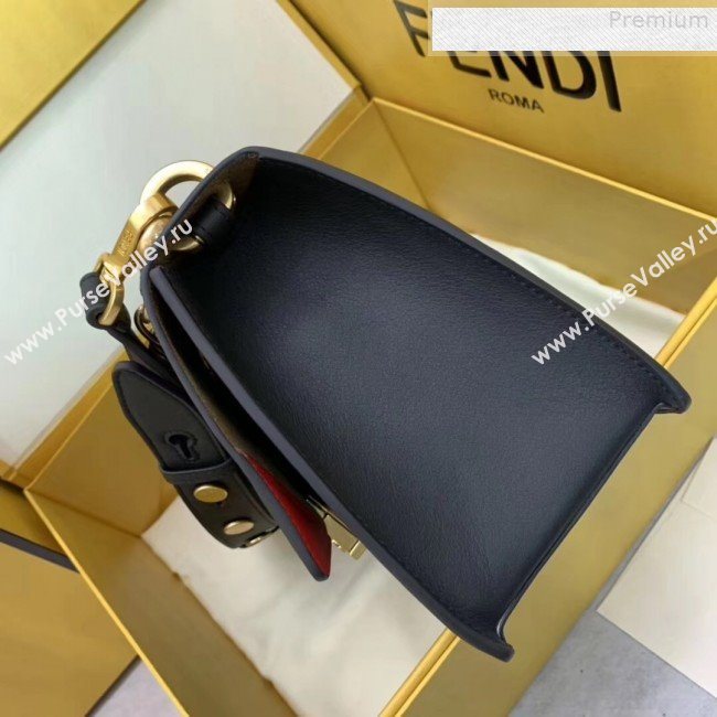 Fendi Kan U Medium Matte Calfskin Embossed Corners Flap Bag Black 2019 (AFEI-9080127)