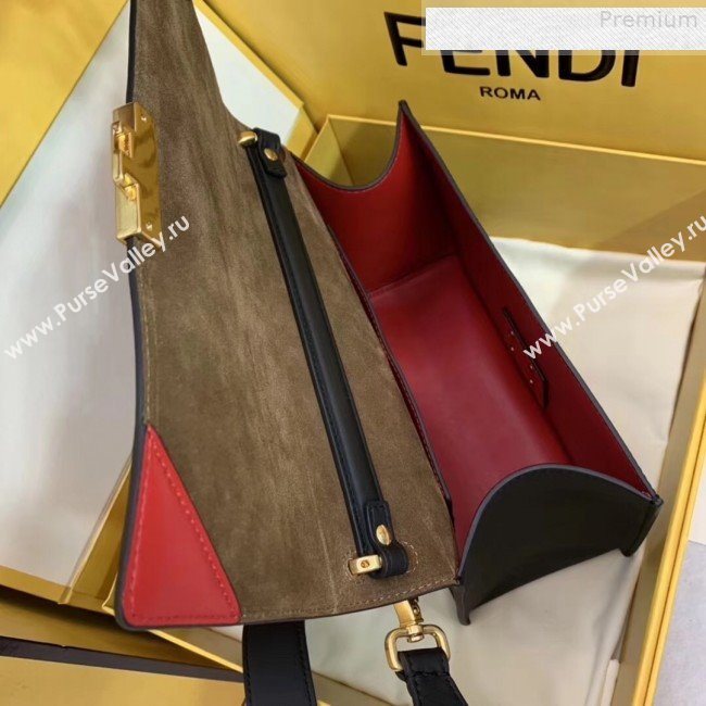 Fendi Kan U Medium Matte Calfskin Embossed Corners Flap Bag Black 2019 (AFEI-9080127)