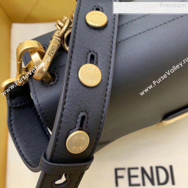 Fendi Kan U Medium Matte Calfskin Embossed Corners Flap Bag Black 2019 (AFEI-9080127)