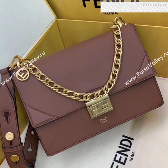 Fendi Kan U Medium Matte Calfskin Embossed Corners Flap Bag Brown 2019 (AFEI-9080129)